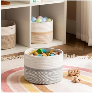 Generic Cotton Storage Rope Woven Baskets 9x7 Inch Pack of 1 (Grey)