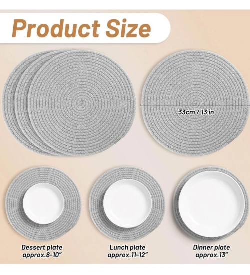 Cotton Dining Table Round Placemat Mats Set of 4 (Grey)