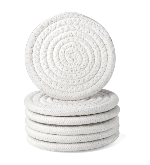 Cotton Rope Drink Coasters 6 Pcs Set (White)