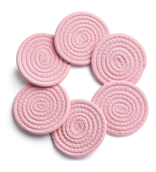 Cotton Rope Drink Coasters 6 Pcs Set (Pink)