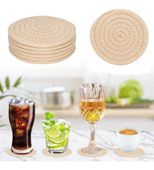Cotton Rope Drink Coasters 6 Pcs Set (Cream)