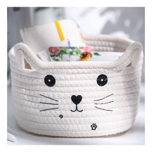 Generic Cotton Small Cat With Face Basket Pack of 1 (White)