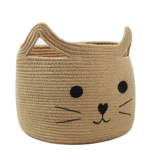 Cotton Large Storage Cat Basket 15x11 Inch Pack of 1 (Beige)