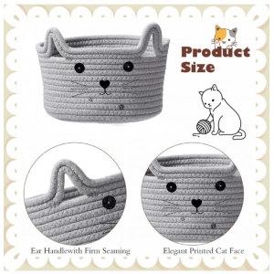 Generic Cotton Small Cat With Face Basket Pack of 1 (Grey)