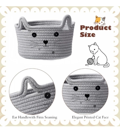 Cotton Small Cat With Face Basket Pack of 1 (Grey)