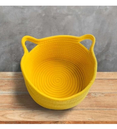 Cotton Plain Cat Basket 9x5 Inch Pack of 1 (Yellow)