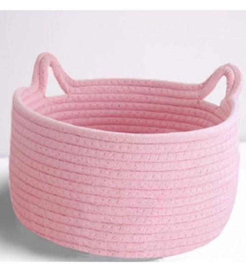 Cotton Plain Cat Basket 9x5 Inch Pack of 1 (Pink)