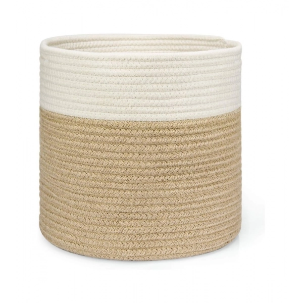 Dropship Cotton Large Woven Storage Basket 11x11 Inch Pack of 1 (Beige White)