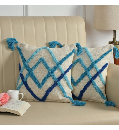 Cotton Tufted Cushion Pillow Cover 16x16 Inch Pack of 2 (Slug Double)