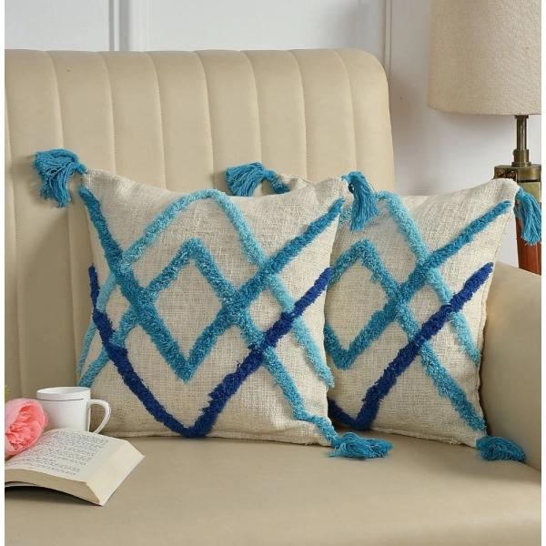 Dropship Cotton Tufted Cushion Pillow Cover 16x16 Inch Pack of 2 (Slug Double)