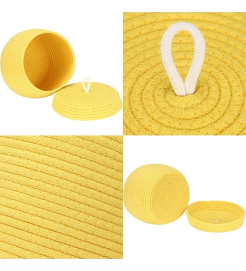 Cotton Bear Shaped Storage Matka Basket With Lid Pack of 1 (Yellow)