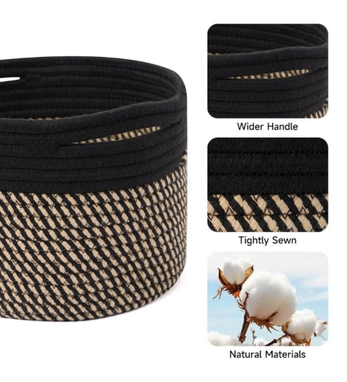 Cotton Round Small Storage Basket 9x7 Inch Pack of 1 (Beige)