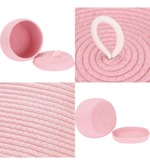 Cotton Bear Shaped Storage Matka Basket With Lid Pack of 1 (Pink)