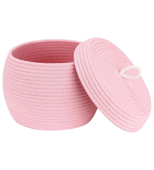 Cotton Bear Shaped Storage Matka Basket With Lid Pack of 1 (Pink)