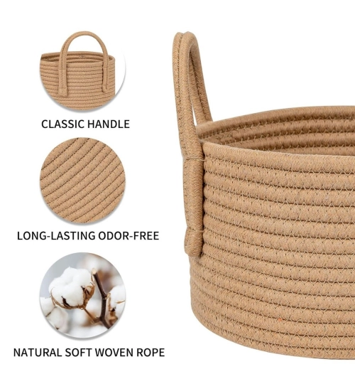 Cotton Round Storage Rope Woven Baskets Pack of 2 (Beige)