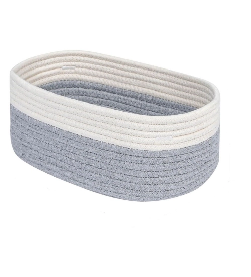 Cotton Oval Storage Rope Woven Baskets Pack of 1 (White Grey)