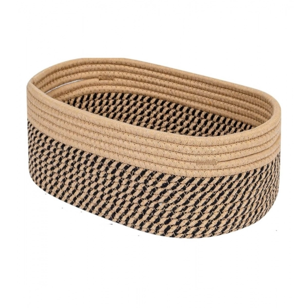 Dropship Cotton Oval Storage Rope Woven Baskets Pack of 1 (Beige Black)