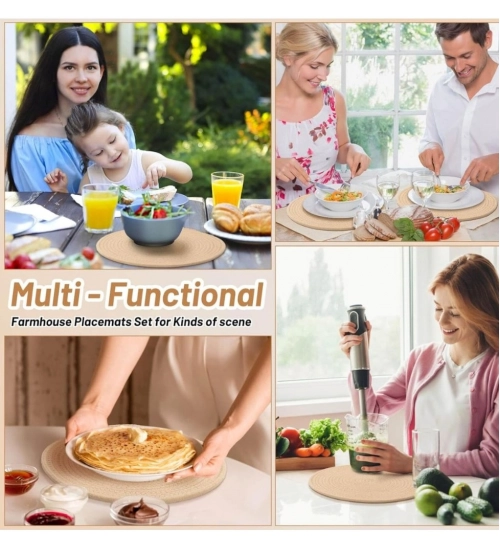 Cotton Dining Table Round Placemat Mats Set of 4 (Cream)