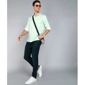 Generic Men's Casual Viscose Rayon Checkered Full Sleeve Collar Shirt (Green)