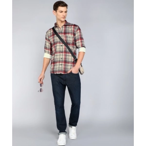 Generic Men's Casual Viscose Rayon Checkered Full Sleeve Collar Shirt (Brown)