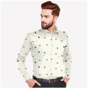 Generic Men's Casual Viscose Rayon Printed Full Sleeve Collar Shirt (Cream)
