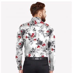 Generic Men's Casual Viscose Rayon Floral Print Full Sleeve Collar Shirt (Black)