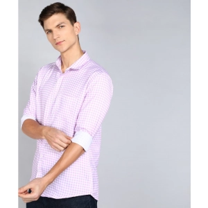 Generic Men's Casual Viscose Rayon Checkered Full Sleeve Collar Shirt (Purple-White)