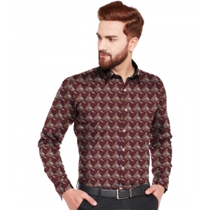 Generic Men's Casual Viscose Rayon Printed Full Sleeve Collar Shirt (Maroon)
