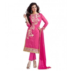 Women's Chanderi Unstitched Salwar Suit-Material With Dupatta (Pink,2 Mtrs)