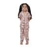 Dropship Girl's Silk Bleand Printed Short Sleeve Night Suit Set (Brown)