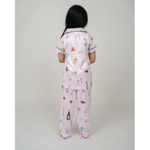Generic Girl's Silk Bleand Printed Short Sleeve Night Suit Set (Light Pink)