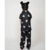 Dropship Girl's Silk Bleand Printed Short Sleeve Night Suit Set (Black)