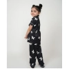 Dropship Girl's Silk Bleand Printed Short Sleeve Night Suit Set (Black)