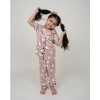 Dropship Girl's Silk Bleand Printed Short Sleeve Night Suit Set (Brown)