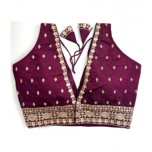 Generic Women's Silk Thread work V Neck Sleeve Less Readymade Blouse (Wine, Free Size)