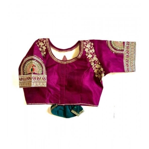 Generic Women's Shining silk Sequance Round Neck Short Sleeve Readymade Blouse (Wine, Free Size)