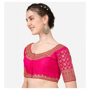 Generic Women's Silk Embroidery Coding Round Neck Short Sleeve Readymade Blouse (Pink, Free Size)
