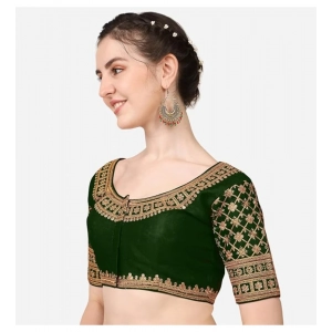 Generic Women's Silk Embroidery Coding Round Neck Short Sleeve Readymade Blouse (Dark Green, Free Size)
