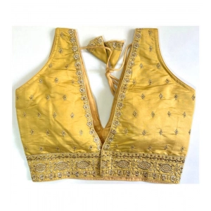 Generic Women's Silk Thread work V Neck Sleeve Less Readymade Blouse (Yellow, Free Size)