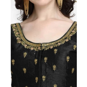 Generic Women's Phantom Silk Woven Round Neck Short Sleeve Readymade Blouse (Black, Free Size)
