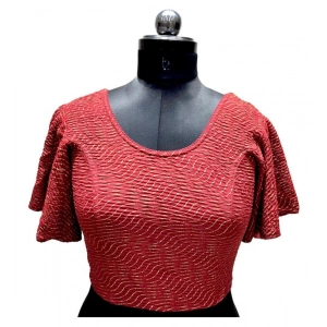 Generic Women's Lycra  Printed Round Neck Flared Sleeves Readymade Blouse (Maroon, Free Size)