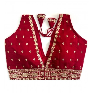 Generic Women's Silk Thread work V Neck Sleeve Less Readymade Blouse (Maroon, Free Size)
