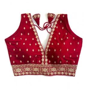 Generic Women's Silk Thread work V Neck Sleeve Less Readymade Blouse (Maroon, Free Size)