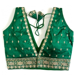 Generic Women's Silk Thread work V Neck Sleeve Less Readymade Blouse (Green, Free Size)