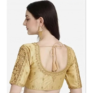 Generic Women's Phantom Silk Woven Round Neck Short Sleeve Readymade Blouse (Golden, Free Size)