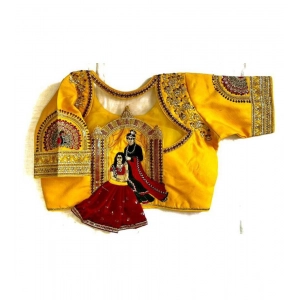 Generic Women's Shining silk Sequance Round Neck Short Sleeve Readymade Blouse (Mustard, Free Size)