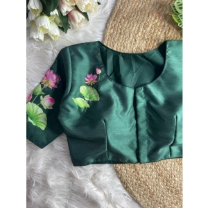Generic Women's Silk Hand Work Round Neck Short Sleeve Readymade Blouse (Green, Free Size)