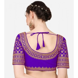 Generic Women's Silk Embroidery Coding Round Neck Short Sleeve Readymade Blouse (Blue, Free Size)