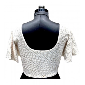 Generic Women's Lycra  Printed Round Neck Flared Sleeves Readymade Blouse (White, Free Size)