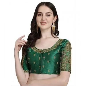 Generic Women's Phantom Silk Woven Round Neck Short Sleeve Readymade Blouse (Green, Free Size)